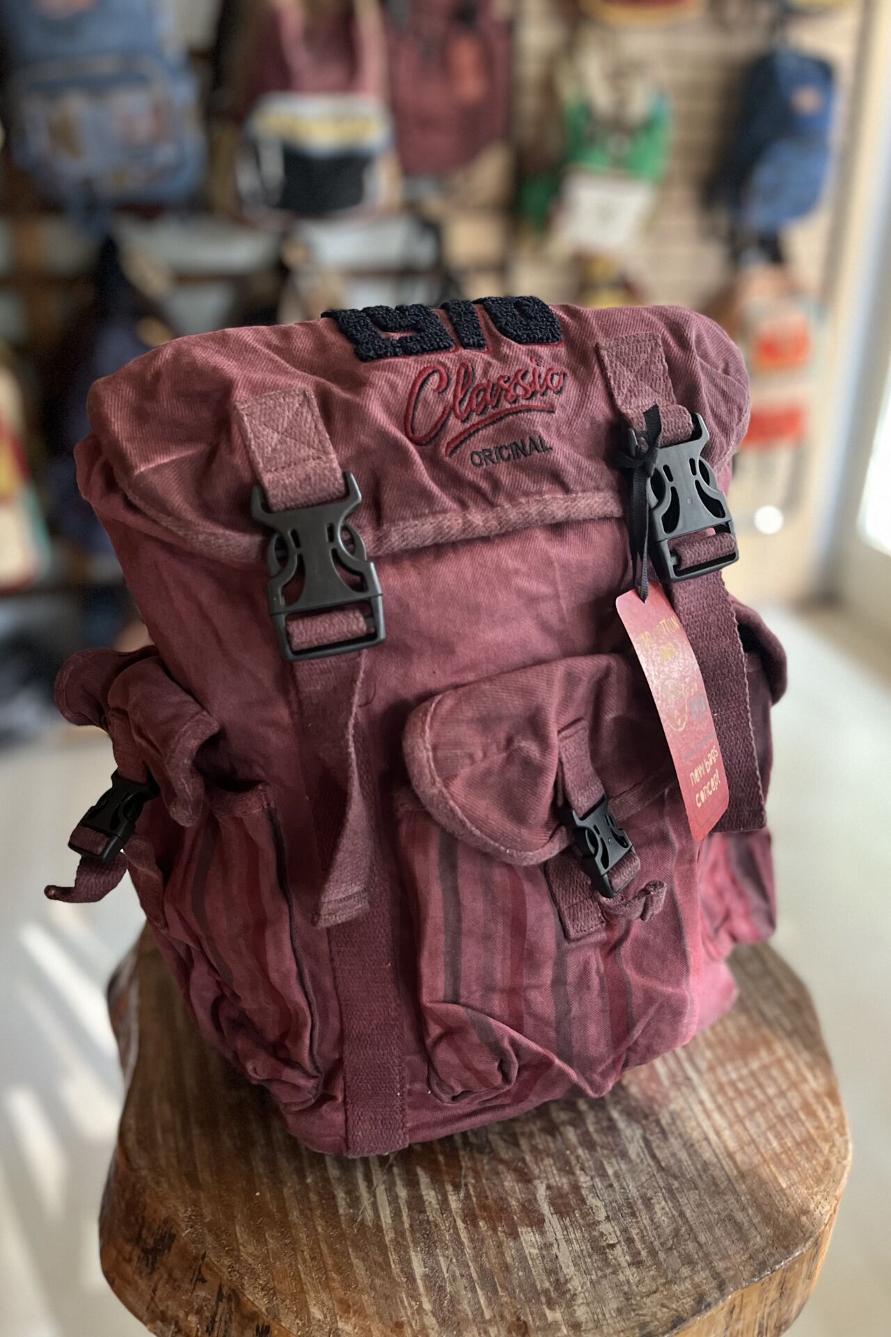 Old Cotton Ahtapot Çanta-Bordo Çizgili Cepli